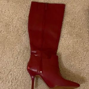 Red Knee High Leather Boot